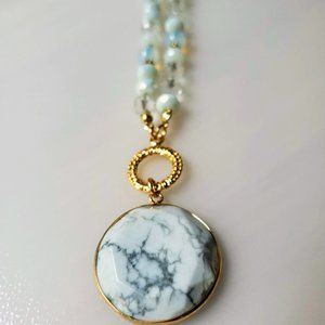 White Howlite and Glass Bead Necklace